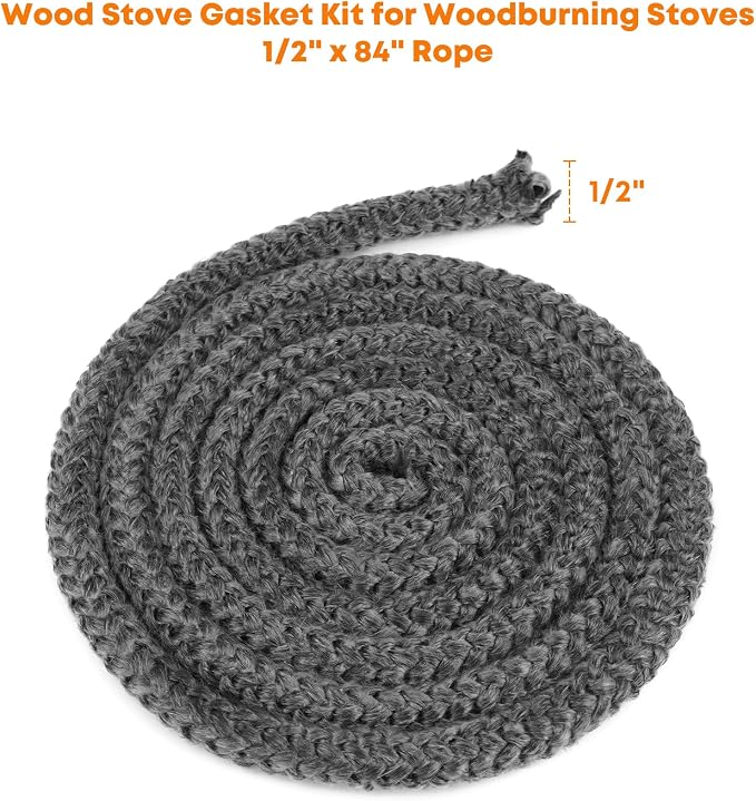 Sello de Repuesto para Estufa de Leña Stanbroil — Cuerda de Fibra de Vidrio con Grafito 5/8" x 84" + Cemento de Alta Temperatura