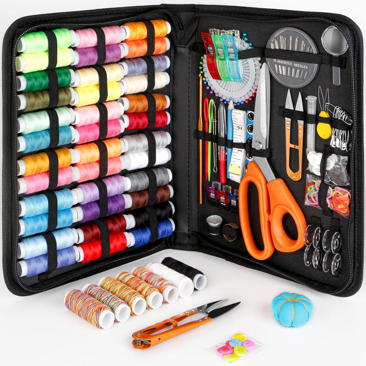 Kit de Costura Profesional Maxfanay para Adultos – Agujas, Hilo 43XL, Tijeras de Sastre, Cortador y Más para Viaje y Hogar
