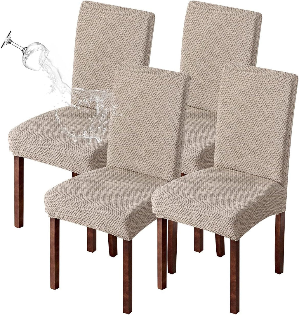 Genina Set de 4 Fundas Impermeables para Silla de Comedor | Cubiertas para Sillas de Cocina | Fundas Tipo Parson | Caqui
