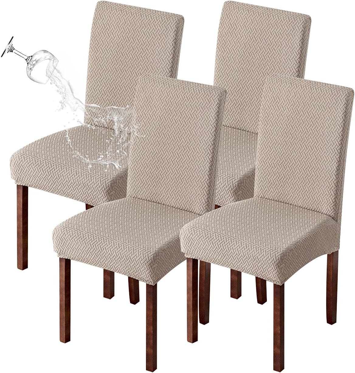Genina Set de 4 Fundas Impermeables para Silla de Comedor | Cubiertas para Sillas de Cocina | Fundas Tipo Parson | Caqui