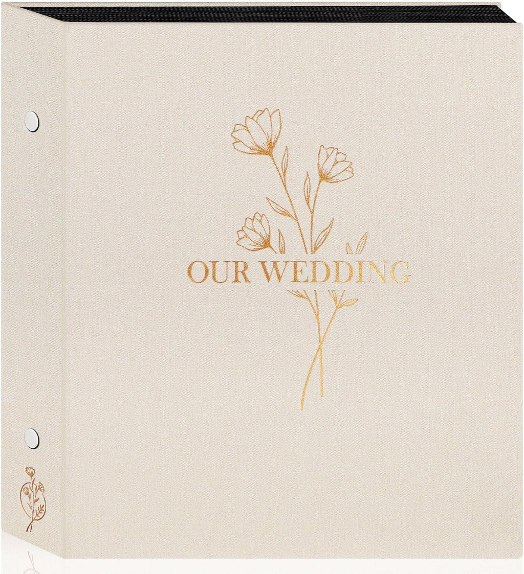 Álbum de fotos de boda Lanpn de 4 x 6 pulgadas, 600 fotos de bolsillo, funda de lino, gran capacidad, para recién casados, con capacidad para 600 fotos horizontales y verticales (flor, beige) 