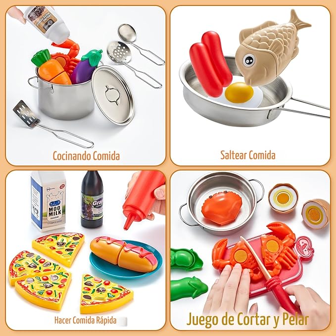 Set de Cocina Kidsciety para Niños | Utensilios Acero Inox | Comida Cortable | Niños y Niñas
