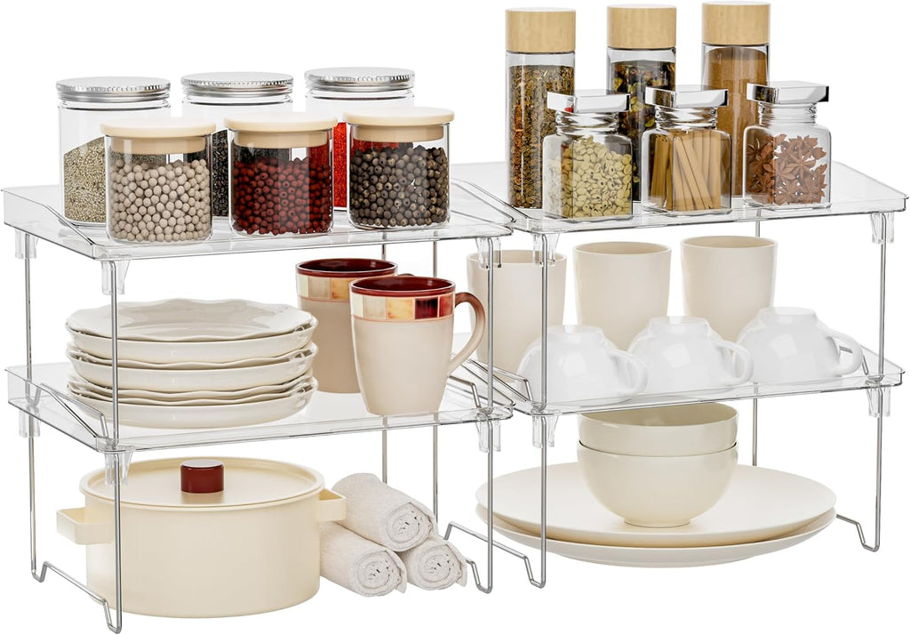 Organizador de Gabinete Acrílico STARLATTA | 4 Piezas Apilables | Transparente | Para Cocina, Baño, Maquillaje y Despensa