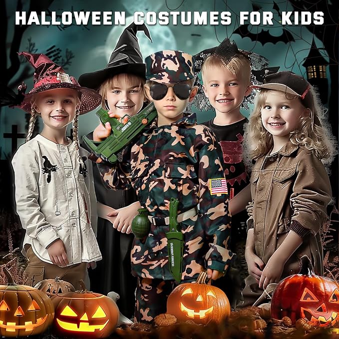 Disfraz militar de juguete MSKOLER para niños de 3 a 8 años - Disfraz de soldado raso para niños con equipo, accesorios y uniforme, regalos, disfraces de Halloween para niños de 3 a 12 años.