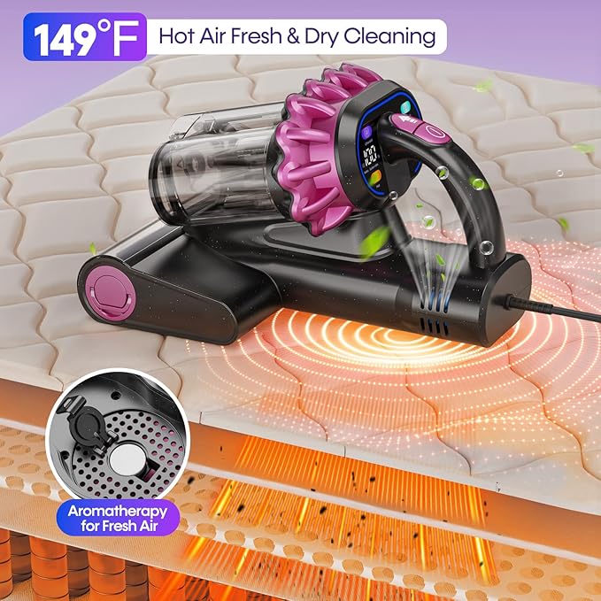 Flybroom – Aspiradora para Colchón 550W 18KPa | Luz UV-C | Sensor de Polvo Inteligente | Calor 65°C | Filtro HEPA | Portátil