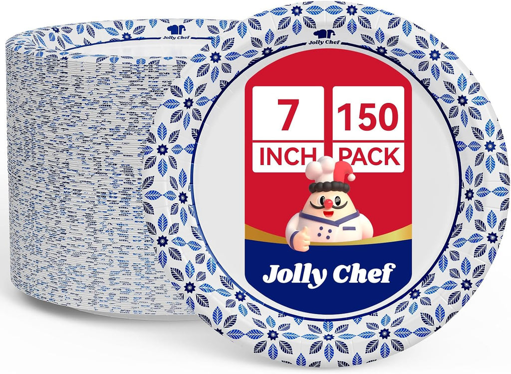 JOLLY CHEF 150 Platos de Papel Desechables 7 pulgadas | A Prueba de Fugas y Cortes | Resistentes para Uso Diario