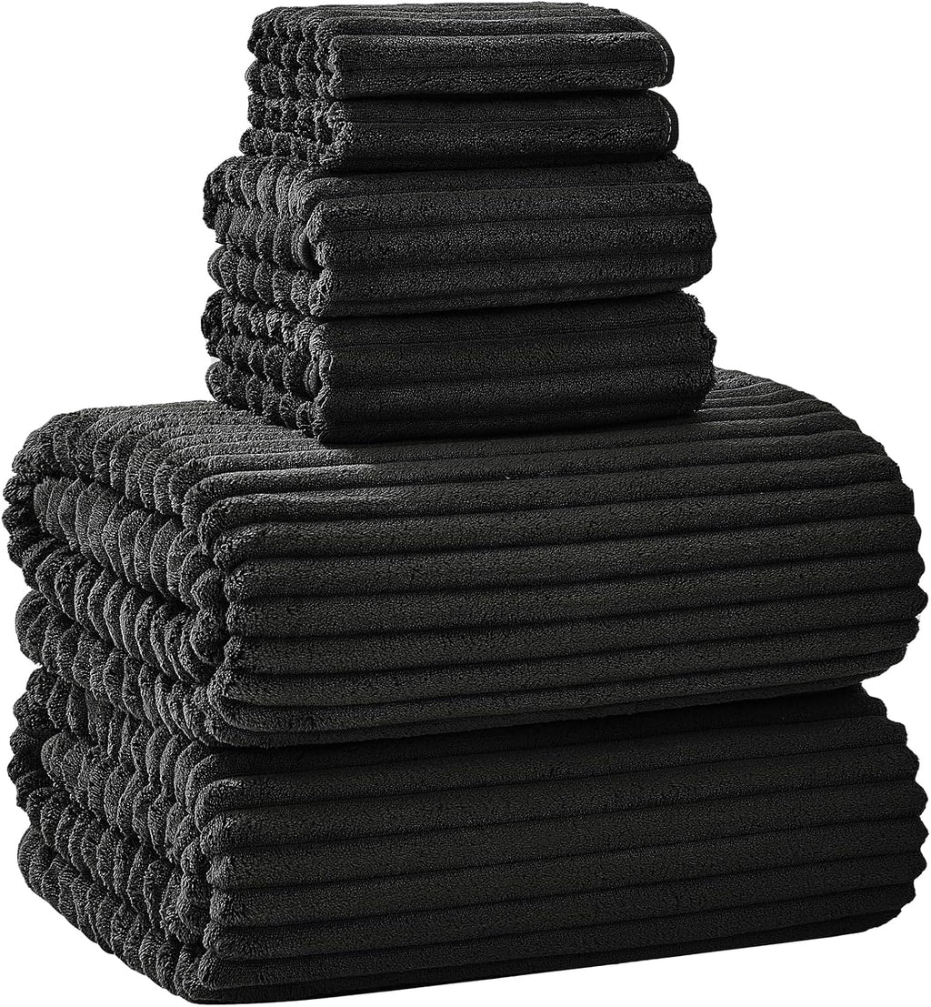 Juego de 6 toallas de baño extragrandes NALIVO (101,6 x 203,3 cm), toallas de baño extragrandes, supersuaves, de microfibra altamente absorbente, de secado rápido, de lujo para ducha, baño, spa, gimnasio, hotel y yoga (negro, 6 piezas).