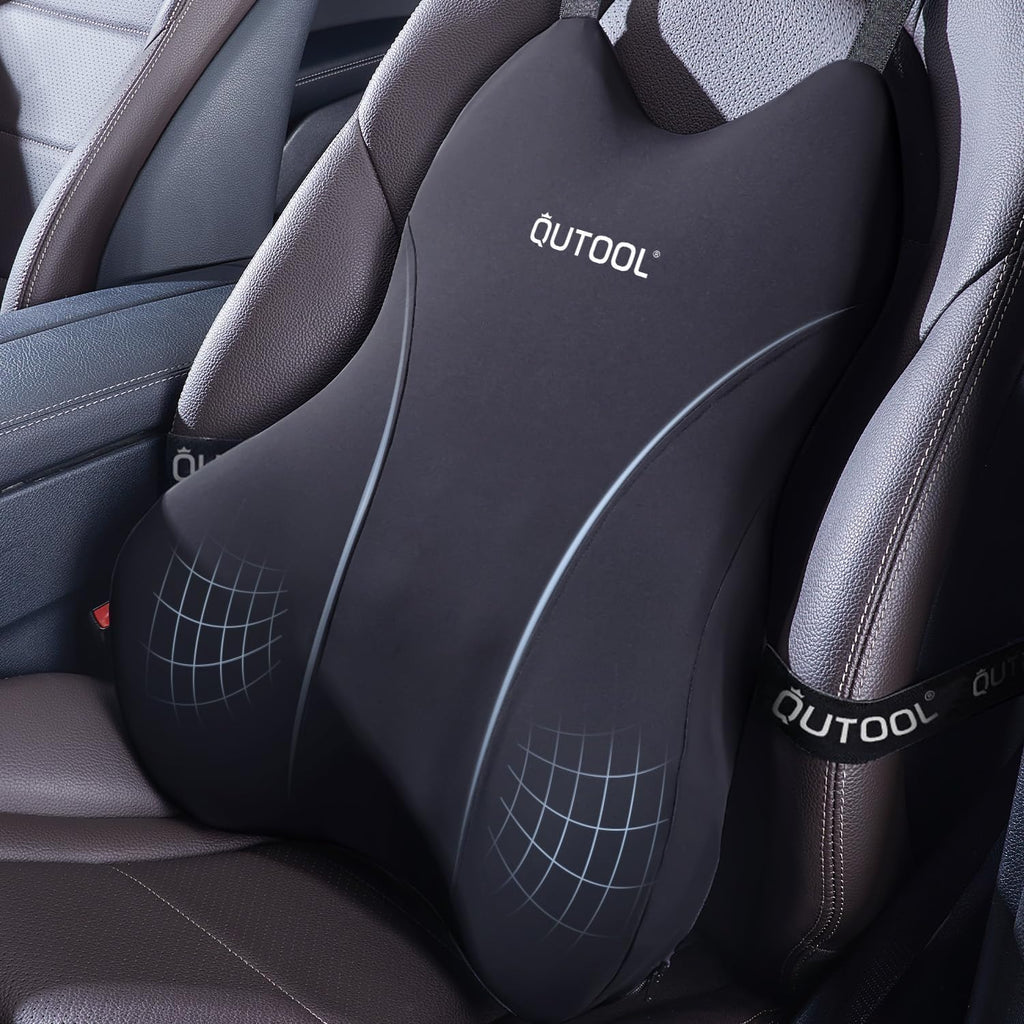 Cojín Lumbar QUTOOL para Auto y Camión | Soporte de Espalda de Espuma Viscoelástica para Asiento de Conductor | Alivia el Dolor | Funda Lavable | Negro