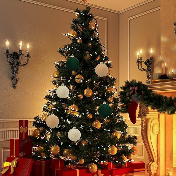 12 bolas de Navidad de terciopelo, adornos de terciopelo para árbol de Navidad, decoración de bolas de terciopelo flocadas con colgantes de árbol, bolas de terciopelo de adornos de Navidad para árbol