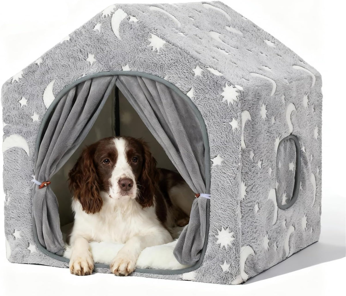 UNA UNION VIENE QUEBRADA-Caseta de interior para perros, cueva cálida y suave con luz brillante para perros pequeños y medianos.