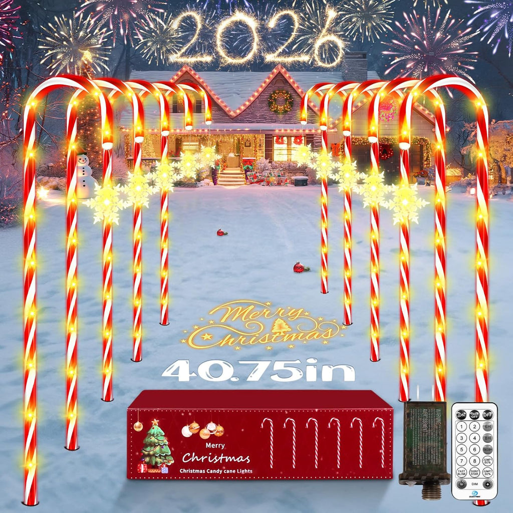 HELESIN Luces navideñas de bastón de caramelo para exteriores, 103 cm, 110 LED, con adaptador, temporizador de 12 modos, control remoto, impermeables, para patio, jardín y camino