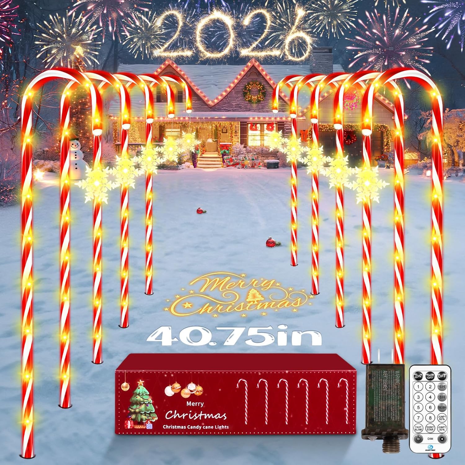 Luéces Navideñas Bastones de Caramelo HELESIN | 10 PCS, 110 LED, 40.75'', 12 Modos, Control Remoto & IP65