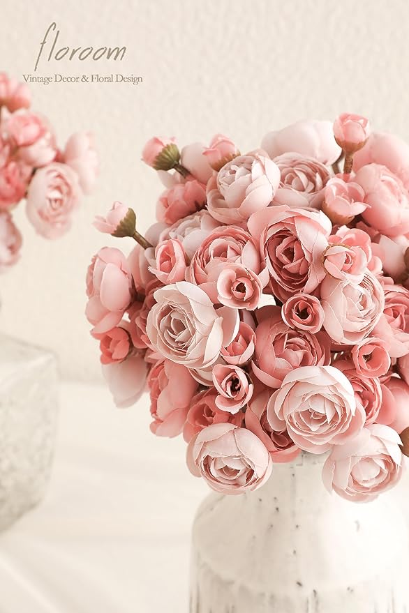 Floroom Flores Artificiales Ranunculus 18 pcs — Dusty Rose para Bodas y Decoración