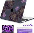 Funda Mektron para MacBook Air de 15 pulgadas (modelos 2026/2025/2024/2023) M5 A3448 / M4 A3241 / M3 A3114 / M2 A2941. Carcasa rígida de plástico con impresión y pantalla Liquid Retina de 15,3" con Touch ID. Diseño de flores de dalia dorada.