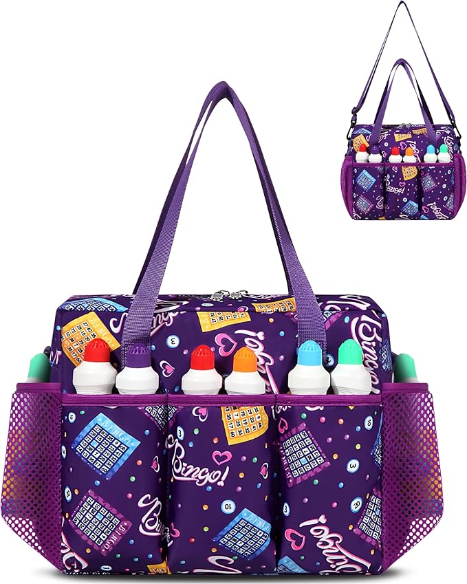 Bolsa de Bingo con Bolsillos para Marcadores Casino Accesorios de Juego de Bingo para Adultos Mayores Púrpura