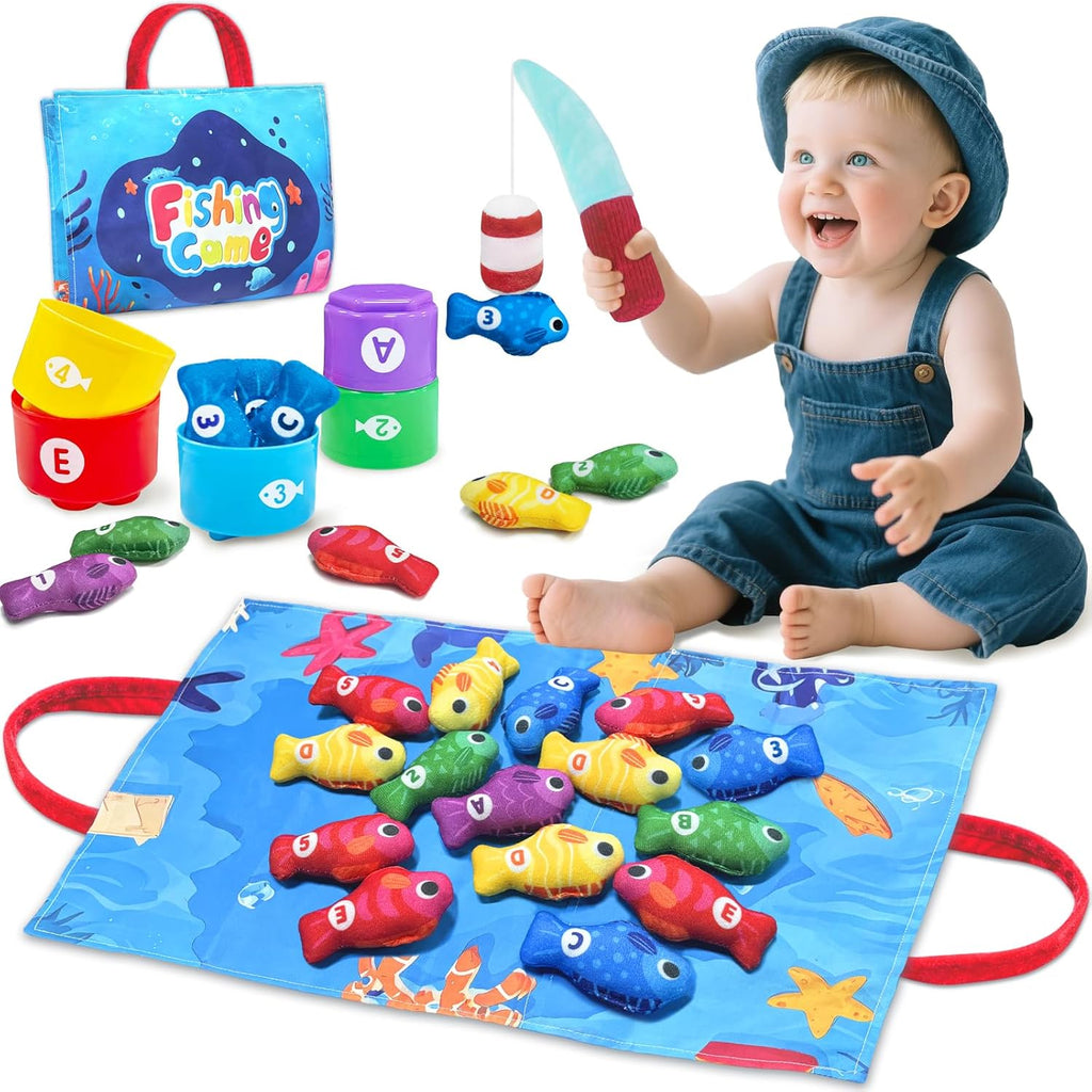 Juguetes Montessori para Niños de 1 Año, Juego de Pesca con Tazas Apilables, Juguetes Educativos de Aprendizaje para Bebés de 1-2 Años, Juguete Sensorial de Clasificación para Niños Pequeños