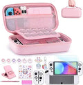 Kit 19 en 1 innoAura para Nintendo Switch OLED — Funda, Protector de Pantalla, Soporte y Grips (Rosa)
