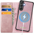 PlusnapX Wallet Case for Samsung Galaxy S24 Compatible with Magsafe, 2-in-1 PU Leather Flip RFID Blocking Card Holder Stand Shockproof Magnetic Detachable Cover for Galaxy S24 Case 6.2", Pink