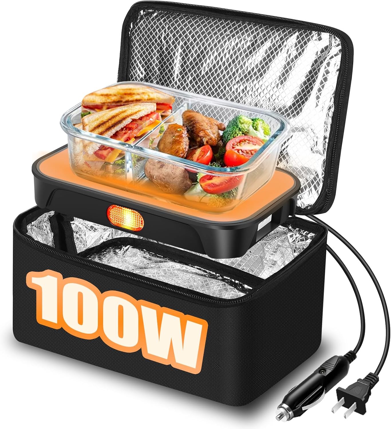 LBMVRB Portable Oven - 100W Fast Heating Food Warmer, 3-in-1 Electric Lunch Box & Lunch Warmer 12V/24V/110V - Mini Personal Microwave Oven for Car, Truck Driver, Office, Travel & Outdoor Use