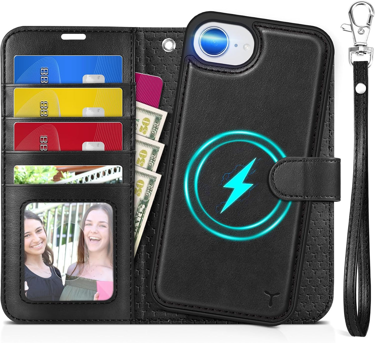 Funda Cartera Azul Klein 2 en 1 TUCCH para iPhone 17e / 16e 6.1" | RFID + Carga Inalámbrica + Correa | 1 Unidad
