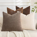 Cozoomy Juego de 4 fundas de cojín decorativas de textura suave de 45 x 45 cm (18 x 18 pulgadas) estilo rústico, fundas de cojín cuadradas para cama, sofá, sala de estar, color beige y marrón topo.