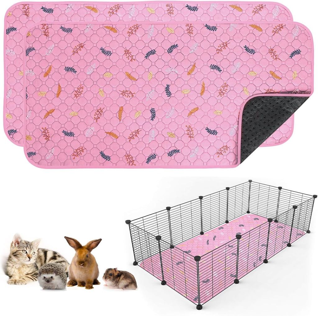 Sunheir Set de 2 Almohadillas Lavables para Cobayas | 60x122 cm | Forros de Jaula Impermeables y Reutilizables | Cama Absorbente para Cobayas, Conejos y Hamsters | Rosa