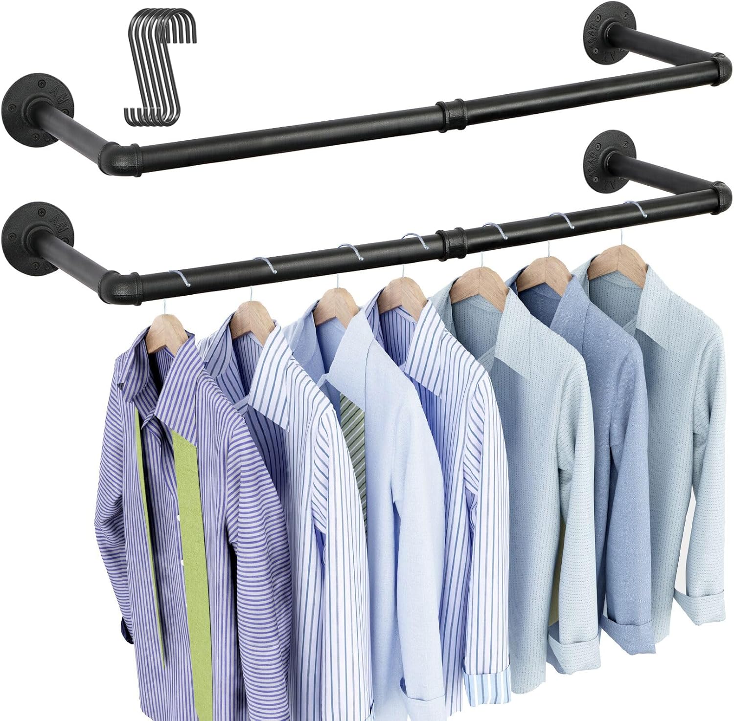 OROPY - Juego de 2 percheros industriales de pared para ropa, de hierro resistente, de 97 cm, multiusos, para lavandería y armario 