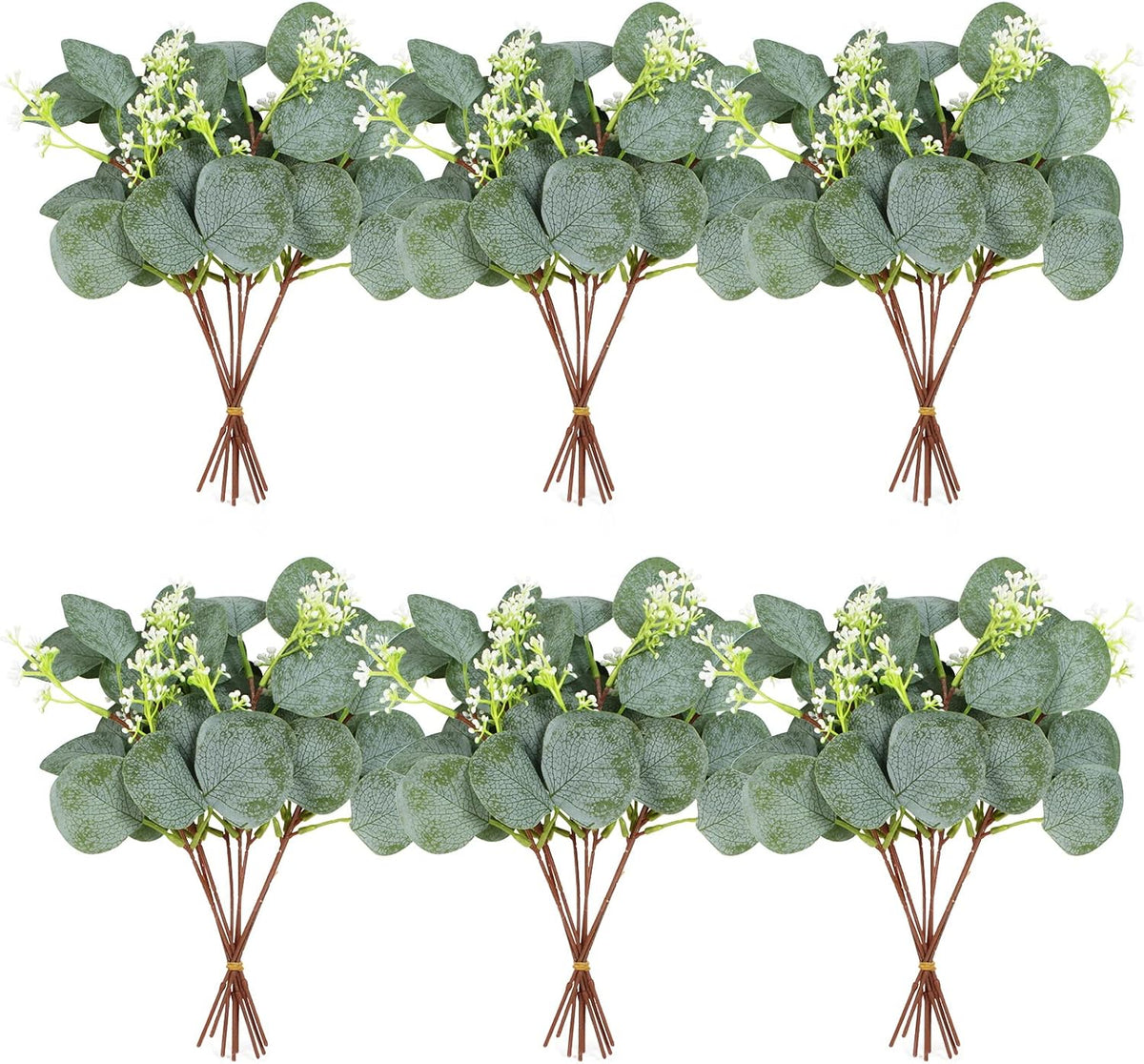 ZeKonan Set de 40 Tallos de Eucalipto Artificial | Plantas Verdes con Semillas Blancas Artificiales | Ideal para Bodas, Floreros, Centros de Mesa y Arreglos Florales