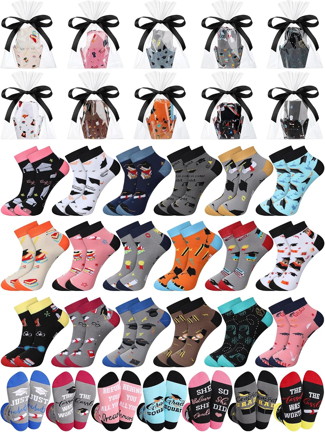 Liitrsh 20 pares de calcetines tobilleros de graduación Clase de 2026 Regalos de graduación originales para ella y él Calcetines suaves unisex al por mayor para la universidad y la escuela secundaria ¡Felicitaciones, graduado!