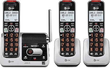 AT&T BL102-2 DECT 6.0 - Juego de 2 teléfonos inalámbricos para el hogar con contestador