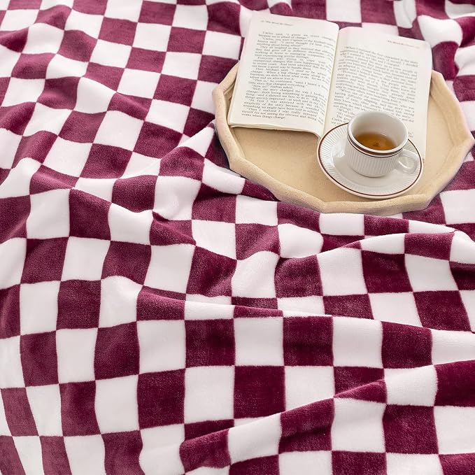 LOMAO Mantas de Tiro de Franela con Patrón de Cuadrícula, Manta Suave para Sofá, Cama, Sofá, Lujosa, Cálida y Acogedora para Todas las Estaciones (Morado, 50"x60")