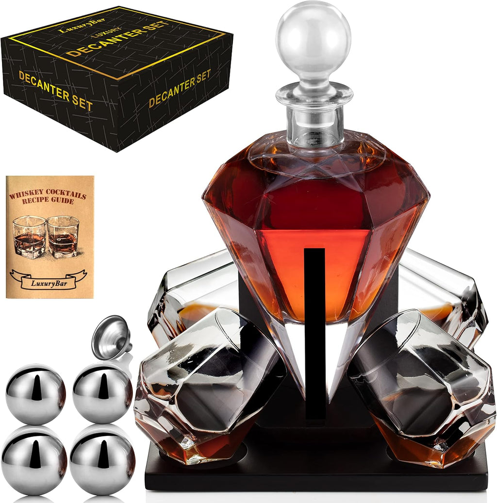 Juego de decantadores de whisky Diamond para hombre con ChillBall y bandeja, dispensador de licor, decantador de bourbon, regalo para hombre. 