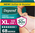 Ropa Interior para Incontinencia Depend Fresh Protection para Mujer | Desechable | Máxima Absorción | Postparto | Talla Extra Grande | Rubor | 68 Unidades