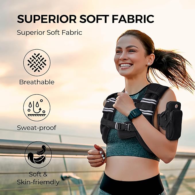 Chaleco con Peso PACEARTH Ajustable — 6lb a 30lb con Franja Reflectiva para Entrenamiento, Correr y Caminar