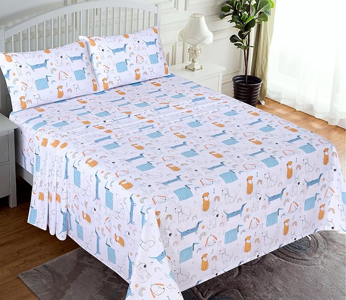 RUVANTI - Sábanas de percal 100% algodón, tamaño Queen, Puppy Me | Fresco fresco, bolsillo profundo de 16 pulgadas, suave, transpirable y duradero, estilo hotel, juego de 4 piezas