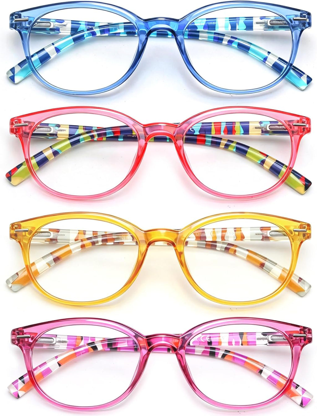 HEEYYOK Gafas de lectura redondas de 2,25 pulgadas para mujer, gafas de lectura redondas para mujer para rostros pequeños, bisagras de resorte, gafas de lectura coloridas para mujer, paquete de 4