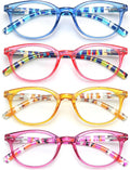 HEEYYOK Gafas de lectura redondas de 2,25 pulgadas para mujer, gafas de lectura redondas para mujer para rostros pequeños, bisagras de resorte, gafas de lectura coloridas para mujer, paquete de 4