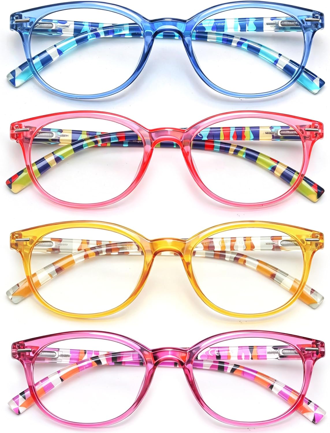 HEEYYOK Gafas de lectura redondas de 2,25 pulgadas para mujer, gafas de lectura redondas para mujer para rostros pequeños, bisagras de resorte, gafas de lectura coloridas para mujer, paquete de 4