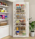 Organizador de despensa Mefirt para colgar en la puerta, especiero de pared, almacenamiento y organización colgante para despensa, 8 cestas ajustables de metal resistente para el hogar y la cocina - Blanco
