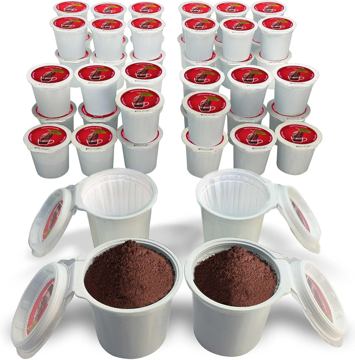 48 cápsulas iFillCup: usa tu café favorito, compatible con todas las cafeteras K-Cup, ahorra cientos de dólares, contiene un 50 % más de café para una infusión más intensa o una taza más grande para el trayecto matutino al trabajo (rojo).