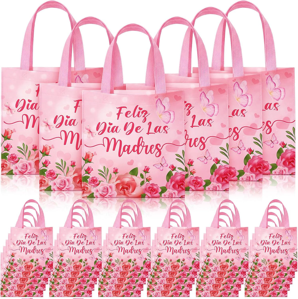HunnmingRe Pack 100 Bolsas de Regalo Día de la Madre | Florales con Asas | Regalos Cristianos Mujeres Iglesia | Reutilizables | Por Mayor | 100 Unidades
