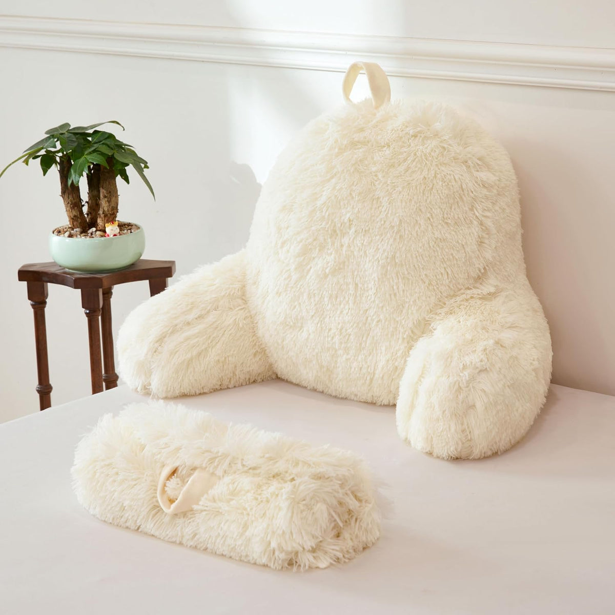 Funda de almohada de lectura de piel sintética XeGe (sin relleno), funda de almohada mullida para apoyar la espalda al sentarse en la cama, funda de almohada de apoyo lumbar para adultos y niños con brazos para sofá, silla o decoración del hogar, color