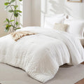 Juego de Edredón Oversized Reina CozyLux Blanco Seersucker 7 Piezas 98x98, Juego Completo de Ropa de Cama Lujo con Edredón Alternativa Plumón, Sábanas, Fundas Almohadas y Cubrecamas