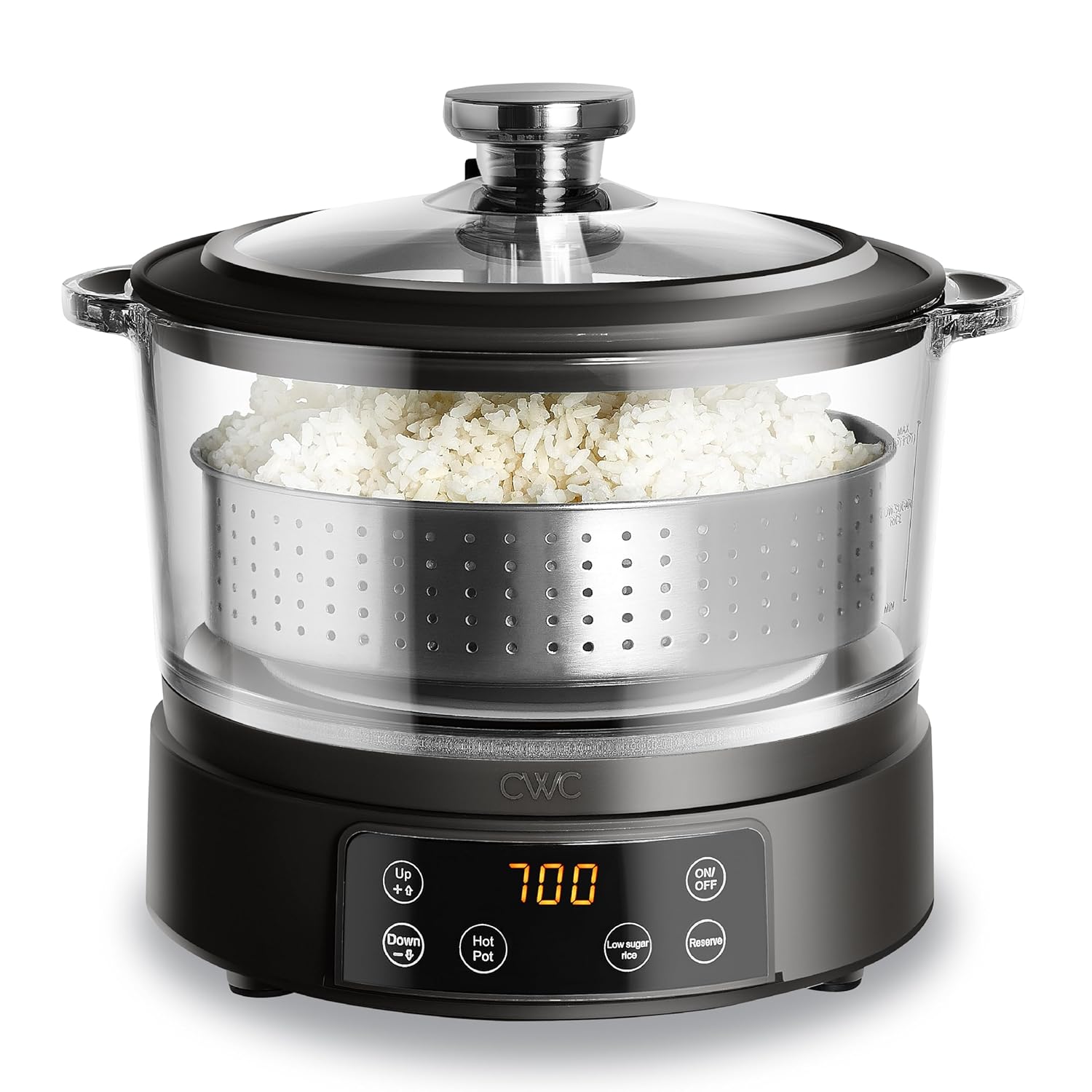 Arrocera de Vidrio COOK WITH COLOR 3L | Baja en Carbohidratos Canasta Auto-Elevable Hotpot Negro