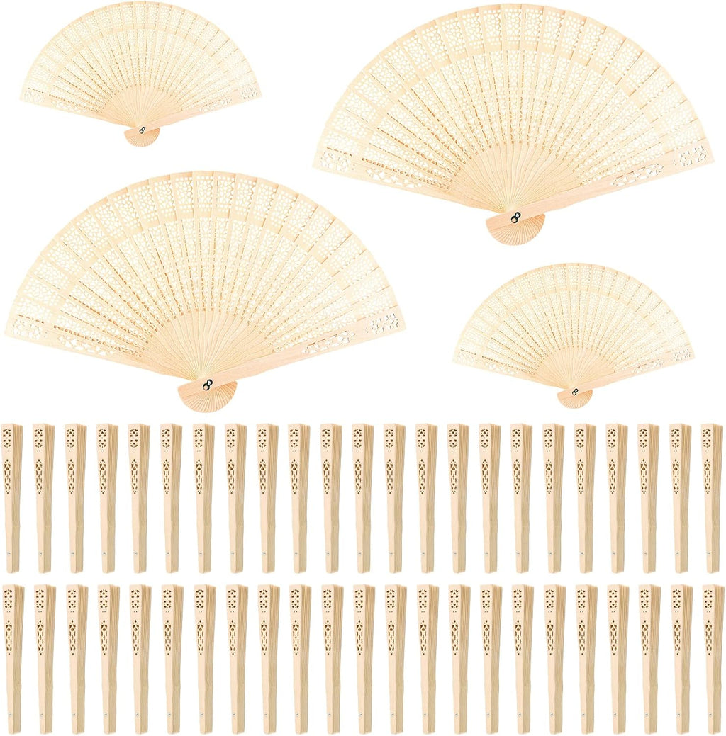 FEPITO 50 Abanicos de Papel de Mano con Mango de Madera | Plegables con Bambu para Bodas, Fiestas y Regalos