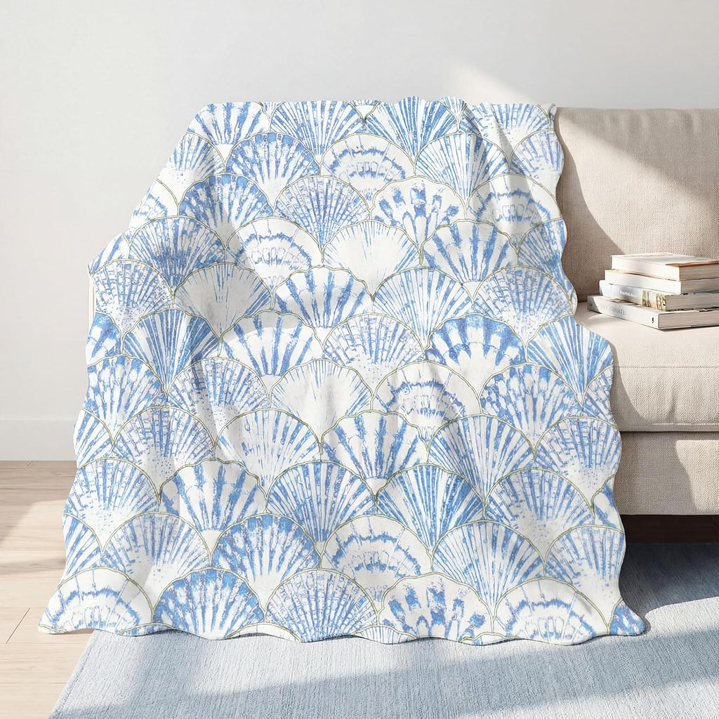 Manta de playa costera azul Gilprop Coquette Ocean Scallop Shell Decoración para el hogar Regalo 50"x60" Manta costera de franela suave Sea Preppy Stuff Decoración de verano para dormitorio Sofá Sillón Viajes (Concha)