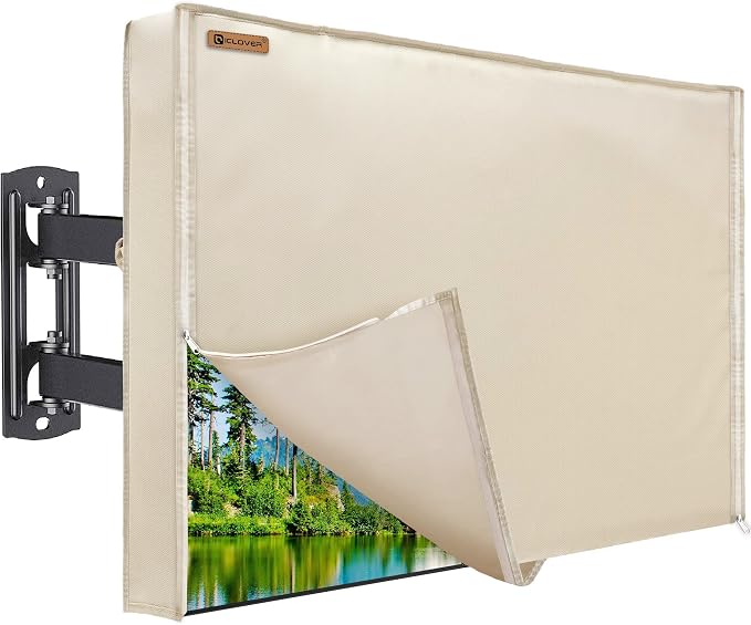 Cubierta de TV al aire libre de 52-55 pulgadas, IC ICLOVER 600D protector de pantalla de TV resistente para 4 estaciones con impermeable cremallera y bolsillo para control remoto