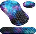 Alfombrilla ergonómica para ratón con soporte para la muñeca y reposamuñecas para teclado, alfombrilla para ratón para ordenador con túnel carpiano para escritorio con posavasos (azul oscuro)