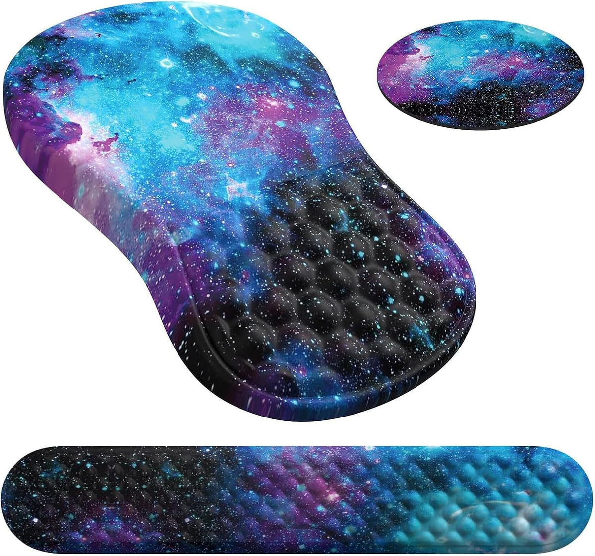 Alfombrilla ergonómica para ratón con soporte para la muñeca y reposamuñecas para teclado, alfombrilla para ratón para ordenador con túnel carpiano para escritorio con posavasos (azul oscuro)