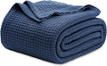 Bedsure Cooling Cotton Waffle Twin XL Blanket - Lightweight Breathable Blanket of Rayon Derived from Bamboo for Hot Sleepers, Luxury Throws for Bed, Couch and Sofa, Navy, 66x90 Inches